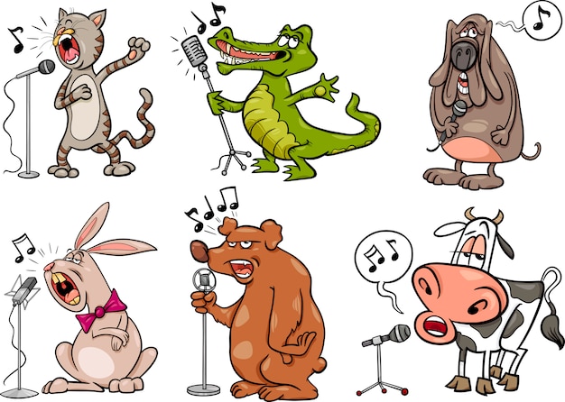 Vector singing animals set cartoon illustration