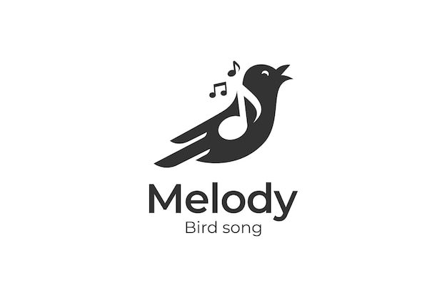 Singing bird silhouette logo design with canary Music Notes for Song Vocal symbol or Nature Bird Voice logo design illustration