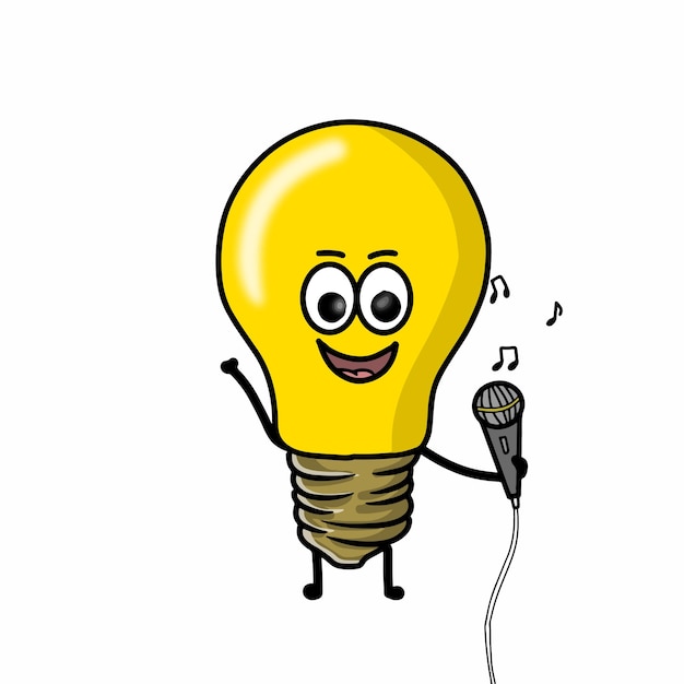 Singing cute light bulb character vector template design illustration