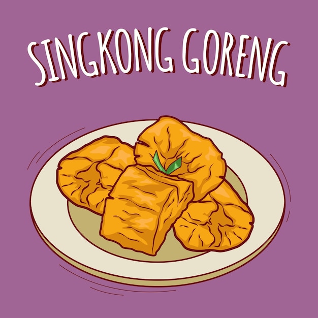 Singkong Goreng illustration Indonesian food with cartoon style