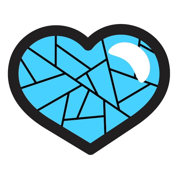 Single blue transparent ice heart in front view