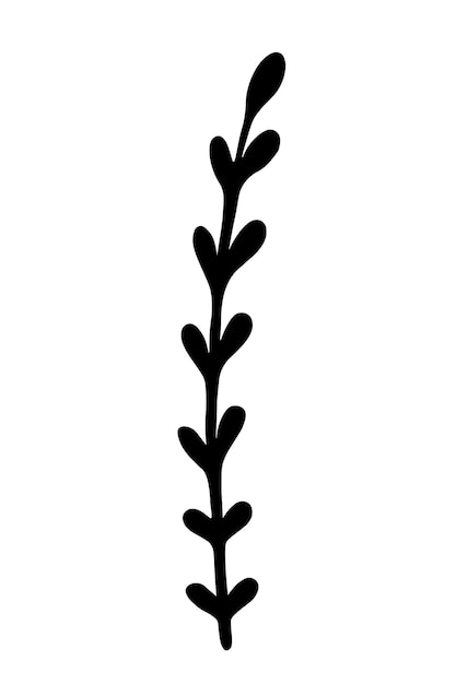 Single branch with leaves in ink isolated on white background Hand drawn vector decorative element