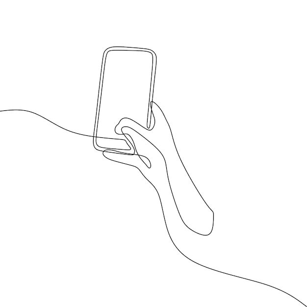 Vector single continous line art of hand holding phone