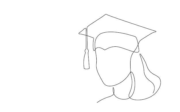 Single continuous line art graduation cap. Celebration ceremony master degree academy graduate design one sketch outline drawing vector illustration art.