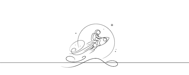 Single continuous line of astronaut Space traveler astronaut concept one line astronaut vector illustration