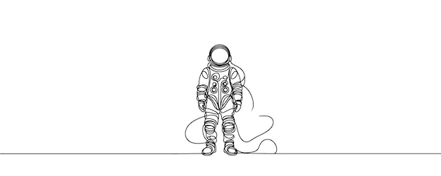 Single continuous line of astronaut Space traveler astronaut concept one line astronaut vector illustration