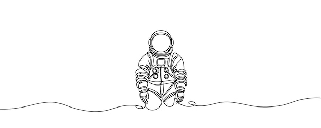 Single continuous line of astronaut Space traveler astronaut concept one line astronaut vector illustration