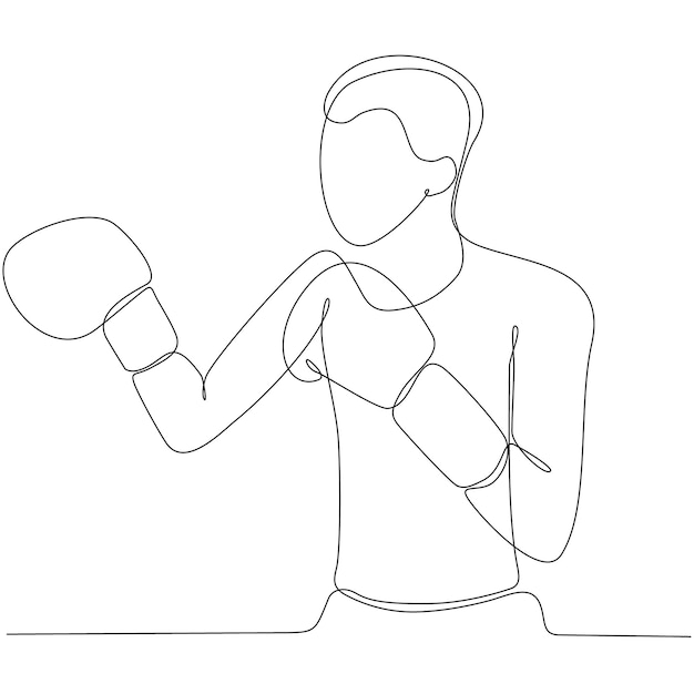 Single continuous line drawing of agile male boxer improving his boxing defense skills