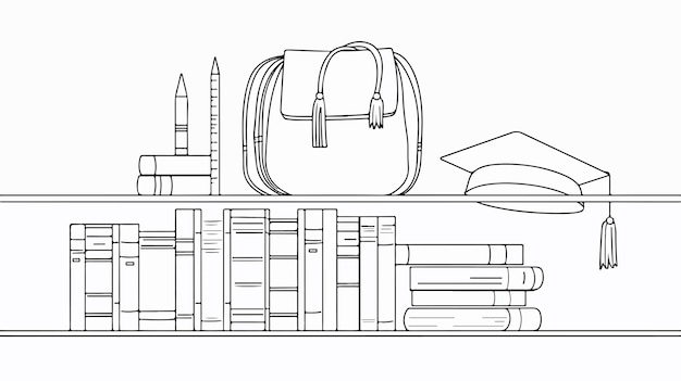 Single Continuous Line Drawing of Book and Ruler