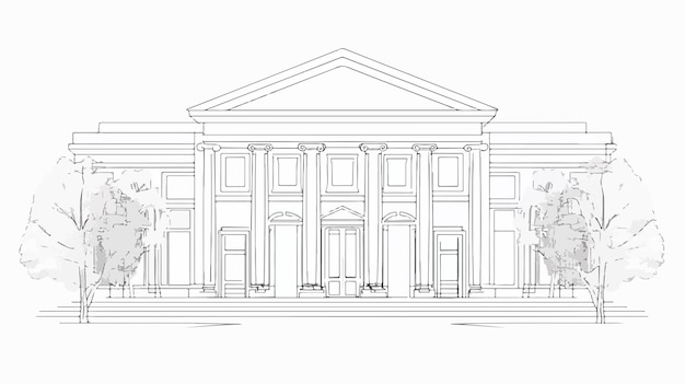 Single Continuous Line Drawing of Classic Museum Construction