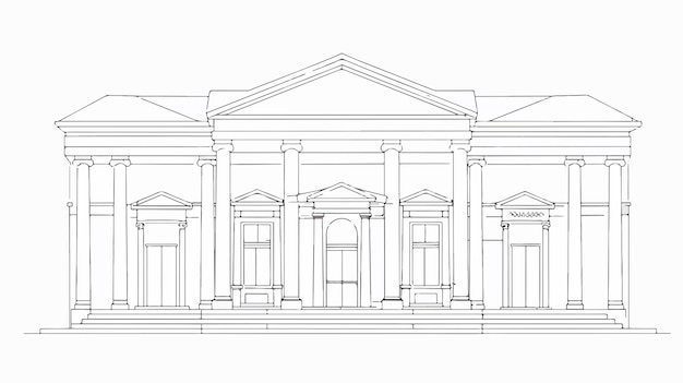 Single Continuous Line Drawing of Classic Museum Construction