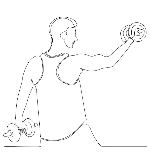 Single continuous line drawing of strong young weightlifting man getting ready for barbell