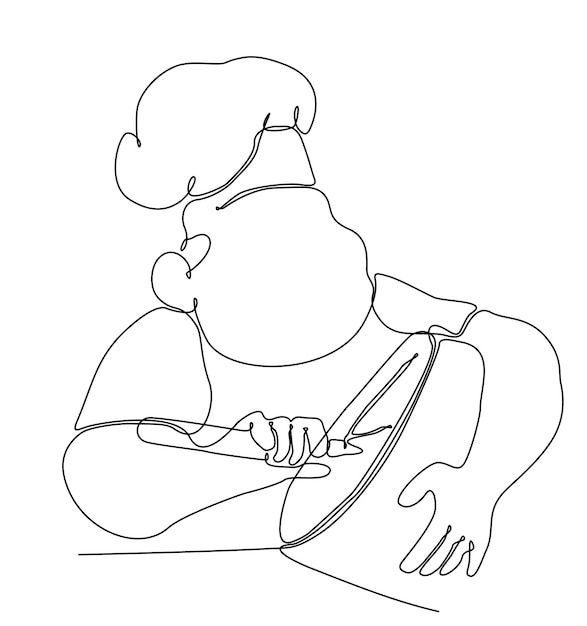 Single continuous line drawing of young male chef cooking in restaurant kitchen