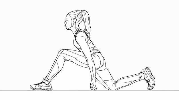 Vector single continuous line drawing of young sportive woman