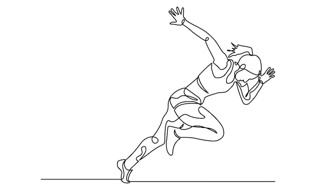 single continuous line drawing of a young woman athlete running fast