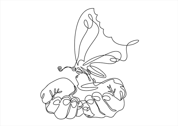 Single continuous line of hands holding butterfly on a white background.