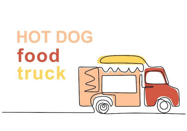 Single continuous line of hotdog food truck Hotdog food truck in one line style isolated on white background