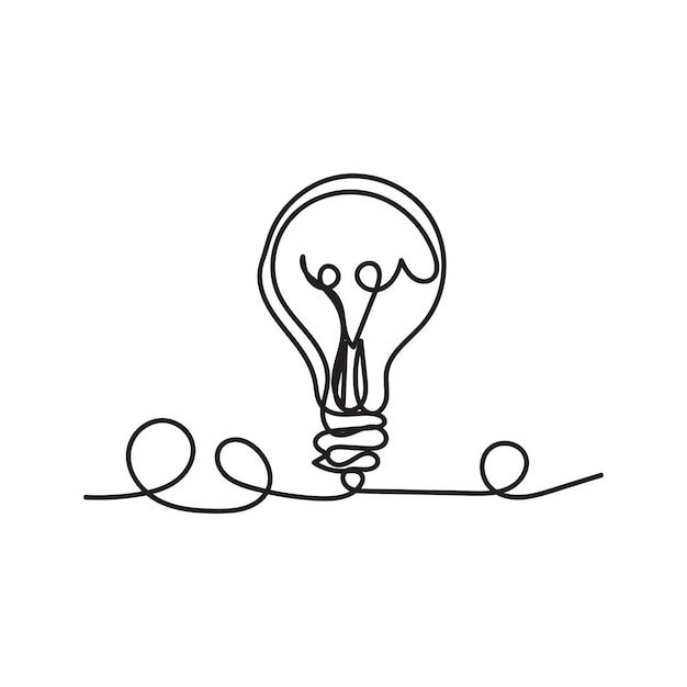 Single continuous one line art idea light bulb Creative solution teamwork lamp concept minimal line