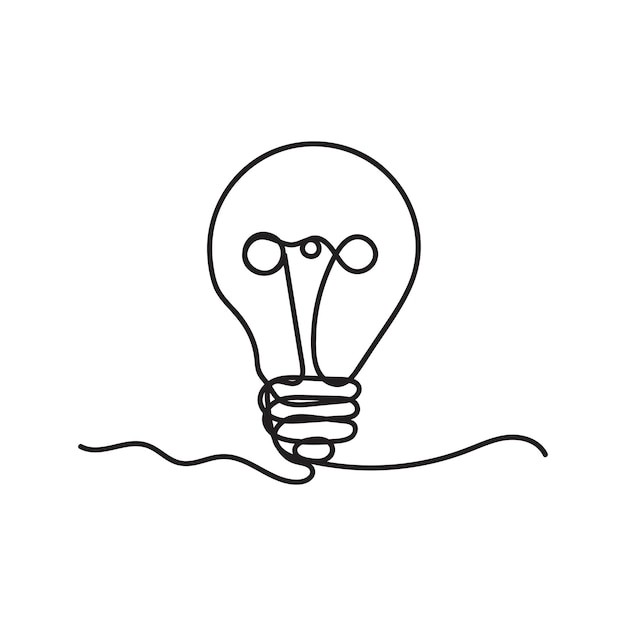 Single continuous one line art idea light bulb Creative solution teamwork lamp concept minimal line