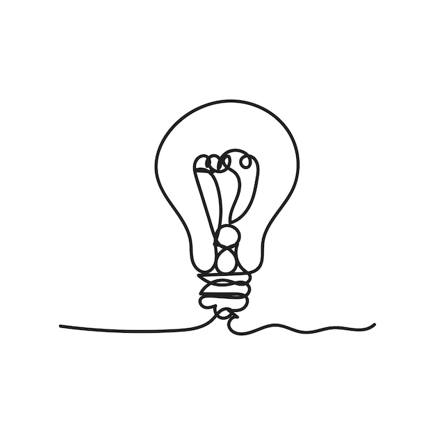 Single continuous one line art idea light bulb Creative solution teamwork lamp concept minimal line