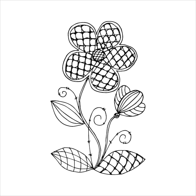 Single doodle element hand drawn flower for coloring design