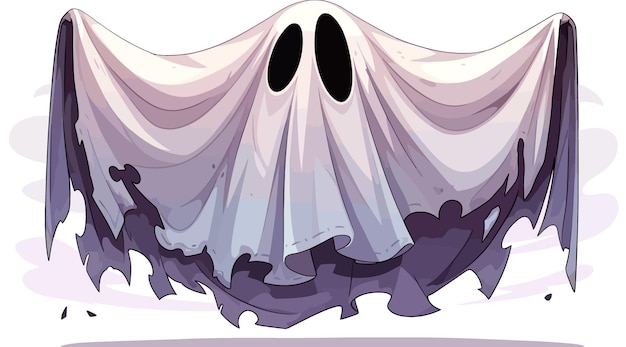 Vector single floating ghost with tattered sheet and hollow black eyes