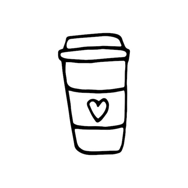 Single hand drawn cup of coffee, chocolate, cocoa, americano or cappuccino. Doodle illustration