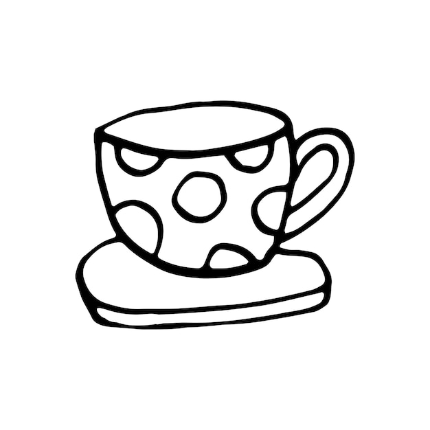 Single hand drawn cup of coffee, chocolate, cocoa, americano or cappuccino. Doodle illustration