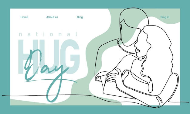 Single hand drawn outline continuous of Web banner or landing page with a concept hug day and happy