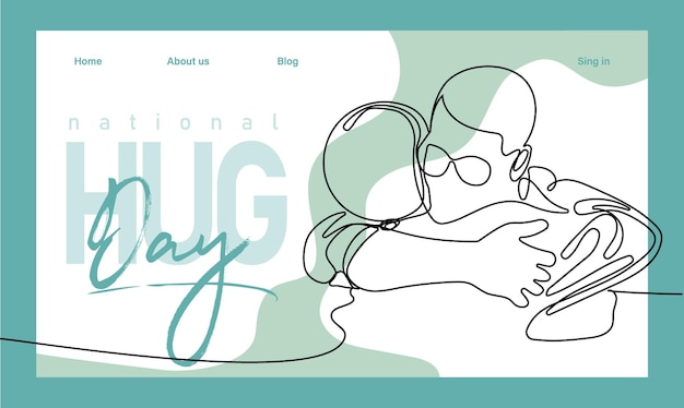 Single hand drawn outline continuous of Web banner or landing page with a concept hug day and happy