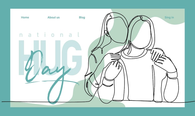 Single hand drawn outline continuous of Web banner or landing page with a concept hug day and happy