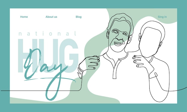 Single hand drawn outline continuous of Web banner or landing page with a concept hug day and happy