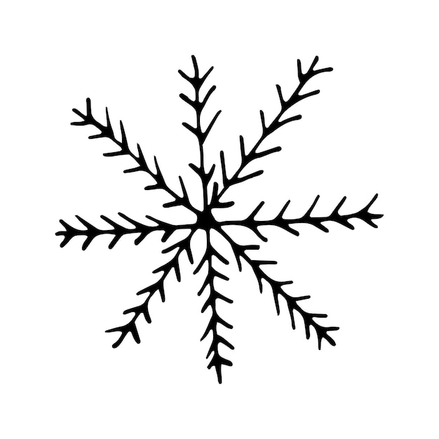 Single hand drawn snowflake. Doodle vector illustration. Winter element for greeting cards, posters, stickers and seasonal design. Isolated on white background