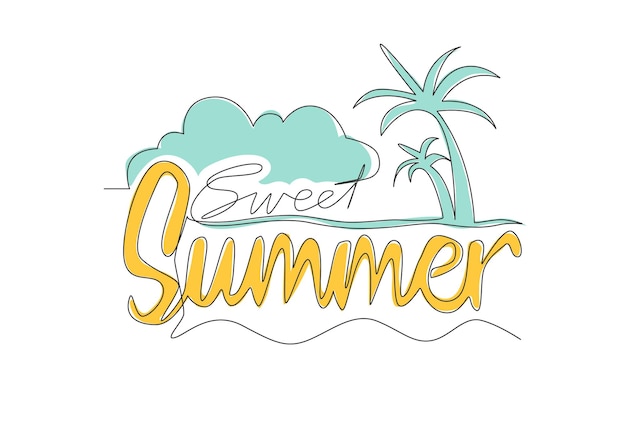 Vector single line draw of cute cool travel holiday typography quote sweet summer calligraphic design