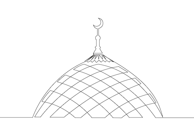 Single line drawing of famous landmark mosque or masjid Holy construction building for praying