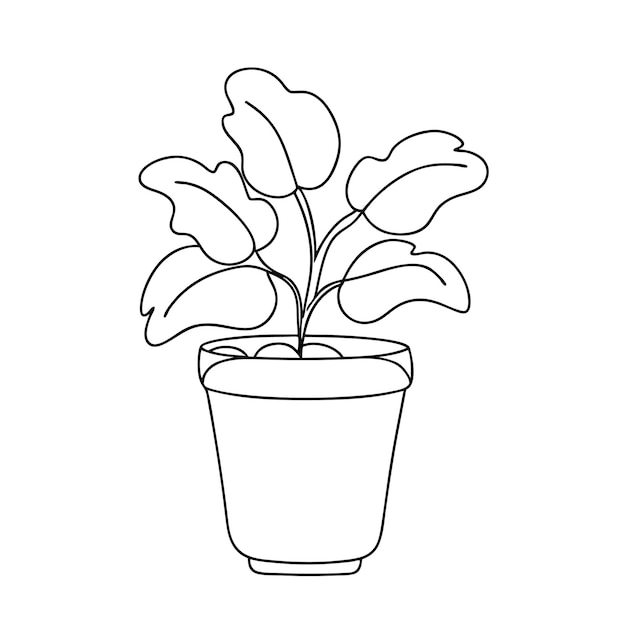 Single line drawing of a plant and a vase with a plant in it coloring page