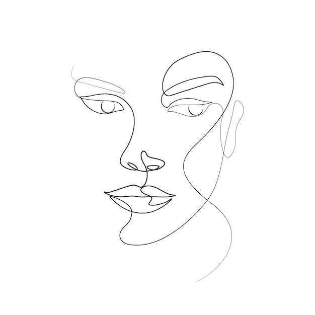 Single line woman drawing linear art