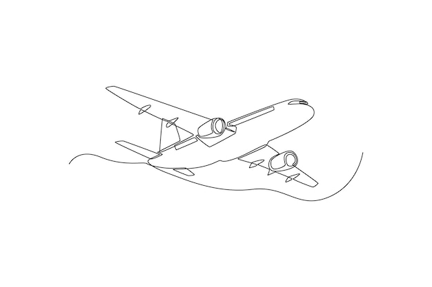 Single one line drawing airplane vehicle concept Continuous line draw design graphic vector illustration