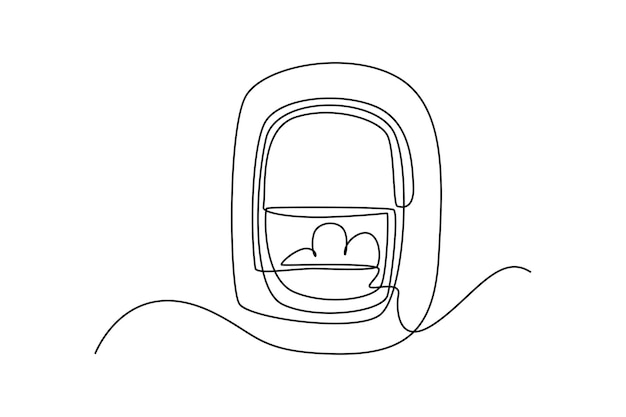 Single one line drawing airplane window Air transportation concept Continuous line draw design graphic vector illustration