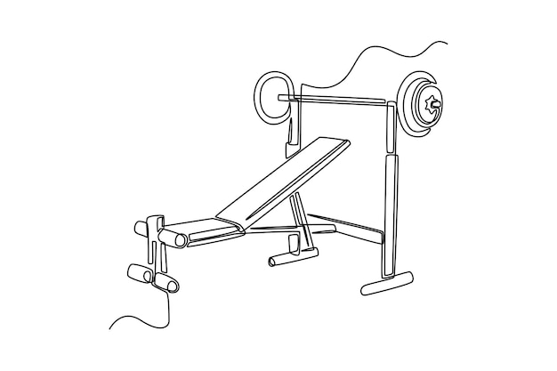 Single one line drawing barbell and fitness stool Fitness equipment concept Continuous line draw design graphic vector illustration