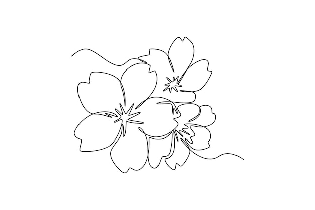 Single one line drawing Cherry tree spring flower Cherry blossom concept Continuous line draw design graphic vector illustration