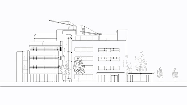 Single One Line Drawing of Clean Hospital Building