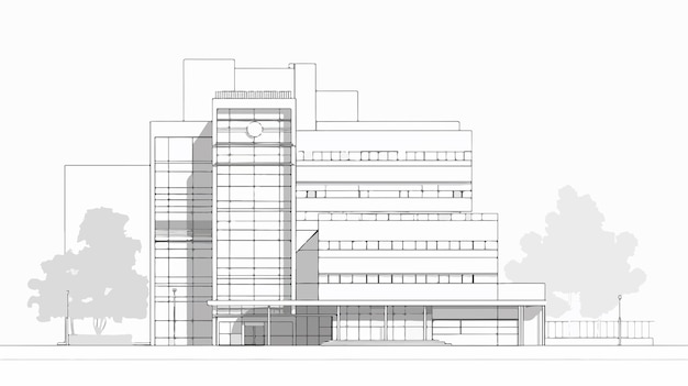 Single One Line Drawing of Clean Hospital Building