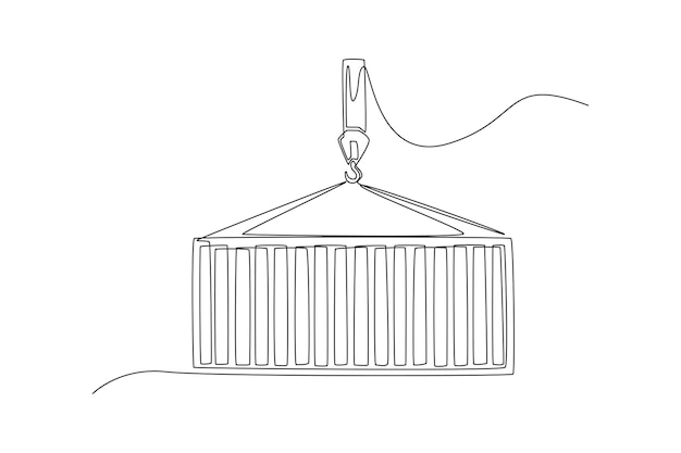 Single one line drawing crane lift container for moving the container Shipment and logistic concept Continuous line draw design graphic vector illustration