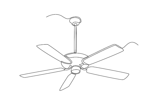 Single one line drawing Electric ceiling fan Electricity home appliance concept Continuous line draw design graphic vector illustration