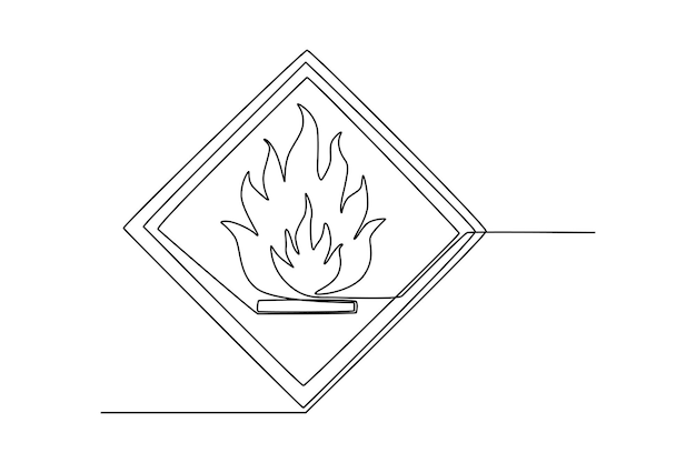 Single one line drawing flammable material on background Suitable for product label Label or sticker concept Continuous line draw design graphic vector illustration