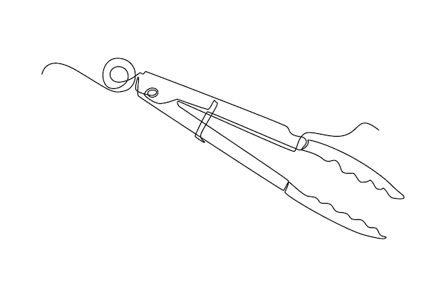 Single one line drawing fried tongs Cooking utensil concept Continuous line draw design graphic vector illustration