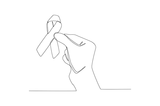 Single one line drawing Hand holding ribbon for child cancer care Childhood Cancer Awareness Month Concept Continuous line draw design graphic vector illustration