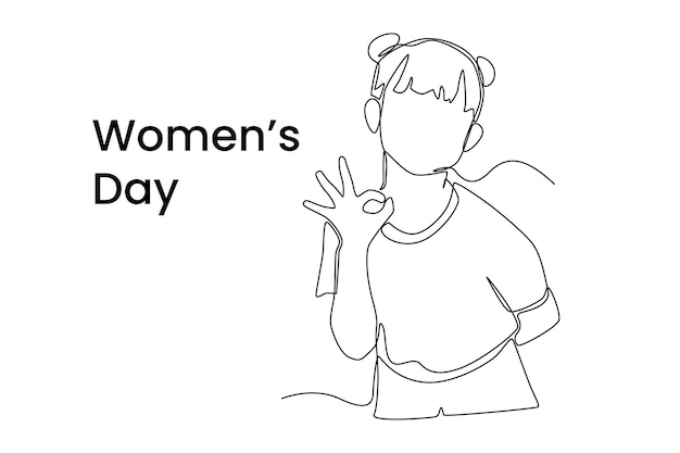 Single one line drawing happy girl celebrates International Women's Day Women's day Concept Continuous line draw design graphic vector illustration