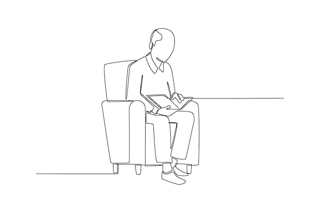 Single one line drawing is grandfather is reading a book on the sofa Grandparents day Continuous line draw design graphic vector illustration